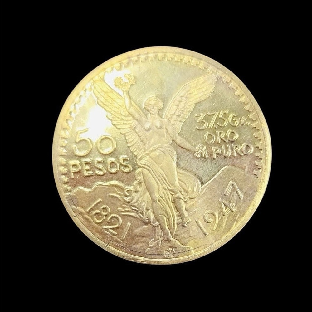 Centenario Coin Custom Solid 10k Yellow Gold 50 P… - image 3